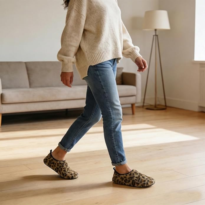 QFH Womens & Mens Cozy House Slippers - Portable Travel Shoes with Flexible Rubber Sole & Soft Velvet Lining