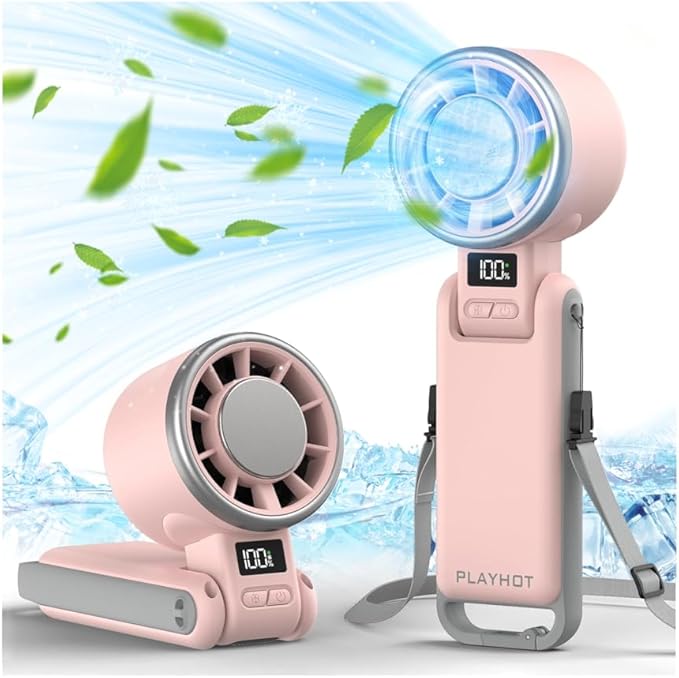 Portable Handheld Turbo Fan with Ice Cooling, Rechargeable Personal Fan, Up tp 12Hrs Cooling, 5 Speed 25550RPM Powerful Portable Fan for Travel, Outdoor, Camping, Hiking (Pink)