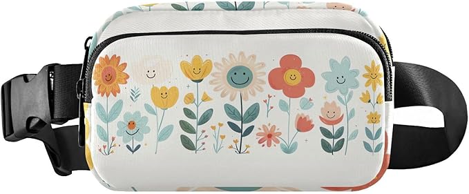 Cute Flowers Smiling Faces Fanny Pack for Women Men Water Resistant Fashion Waist Packs with Adjustable Strap Belt Bag for Travel Workout Jogging Hiking 21220136