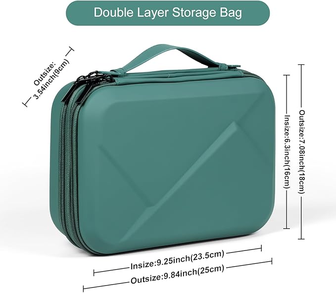 EVA Electronic Accessories Storage Case Large Shockproof Waterproof Storage Bag for Electronics Organizer Portable Cable Storage Bag for Travel or Work (Green, Double Layer)