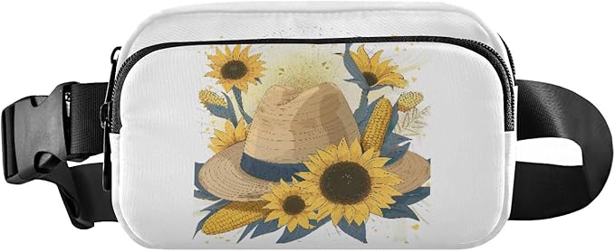 Sunflowers and Corn on A Hat Fanny Pack for Women Men Water Resistant Fashion Waist Packs with Adjustable Strap Belt Bag for Travel Workout Jogging Hiking 21218944