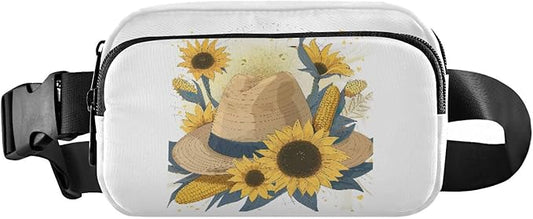 Sunflowers and Corn on A Hat Fanny Pack for Women Men Water Resistant Fashion Waist Packs with Adjustable Strap Belt Bag for Travel Workout Jogging Hiking 21218944