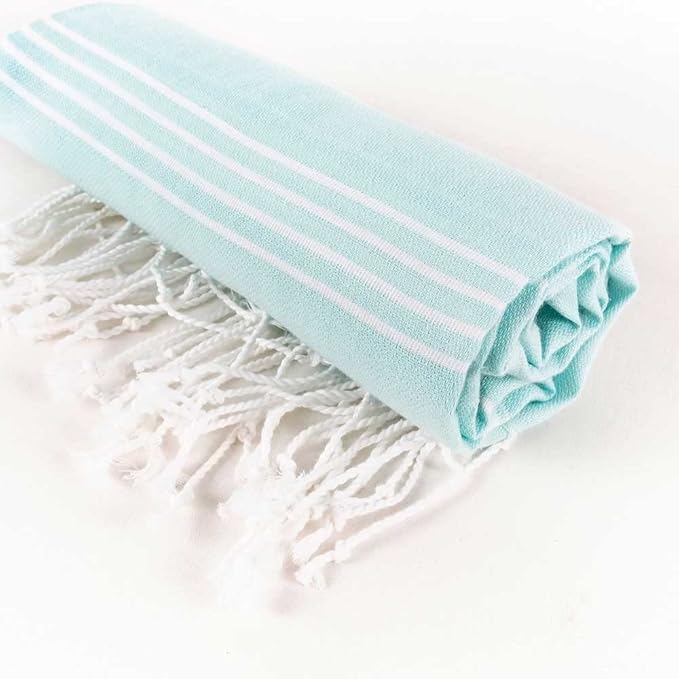 Hencely Turkish Beach Towel 37x68 Oversized, Sand-Free, Quick-Dry, Lightweight - Travel Essential for Pool & Bath - Striped 100% Cotton Bathroom Towels Accessories Gift (Aqua)