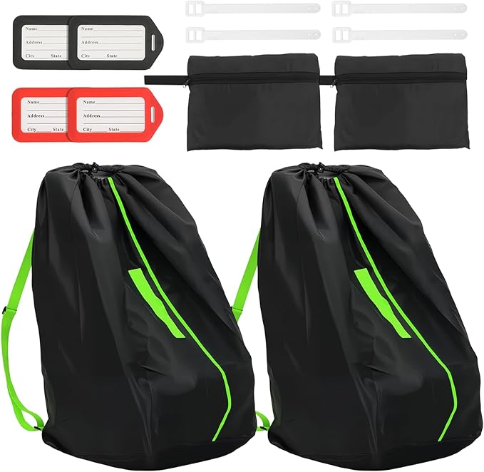 2PCS Car Seat Bags For Airplane Travel, Gate Check Bag, Durable Travel Bag with Thickened Shoulder Straps and 2pcs Luggage Tags For Airplane