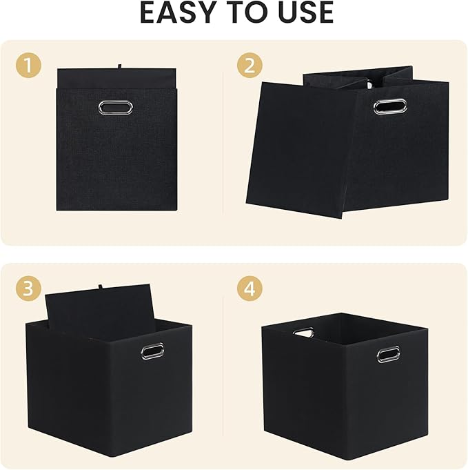 Posprica Collapsible Storage Bins,13×15x13 Foldable Storage Cube Boxes Fabric Drawer for Closet Shelf Cabinet Bookcase, set of 4 (1200D Black)