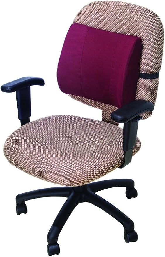 Essential Medical Supply Molded Lumbar Cushion with Elastic Positioning Strap in Burgundy (Pack of 2)