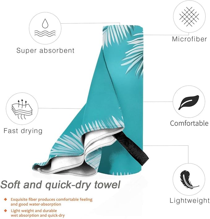 Palm Turquoise Color Sand Free Beach Towel – 27.5"X55" Quick Dry Microfiber Beach Towels For Travel, Swimming, Pool, And Camping, Absorbent And Compact Beach Essential For Women, And Men