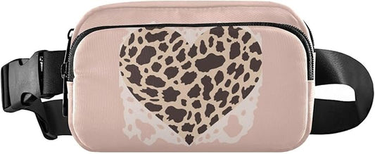 Leopard Heart Fanny Pack for Women Men Water Resistant Fashion Waist Packs with Adjustable Strap Belt Bag for Travel Workout Jogging Hiking 21217813