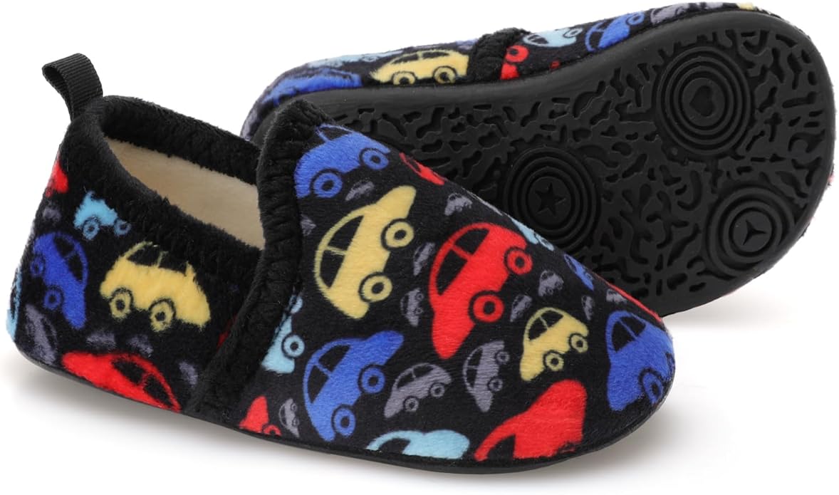XIHALOOK Toddler Boys Girls House Slippers with Microfleece Lining Cozy Household Shoes Non-slip for Kids