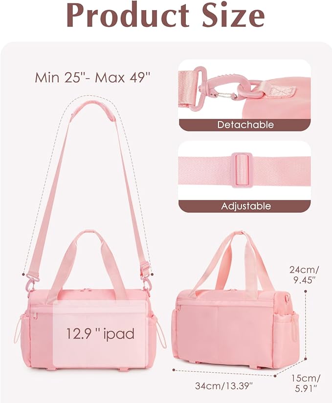 Small Gym Bag, Mini Gym Bag for Women with Yoga Mat Holder and Wet Compartment, Cute Small Yoga Mat Bag with Water Bottle Pocket for Workout Dance, Pink