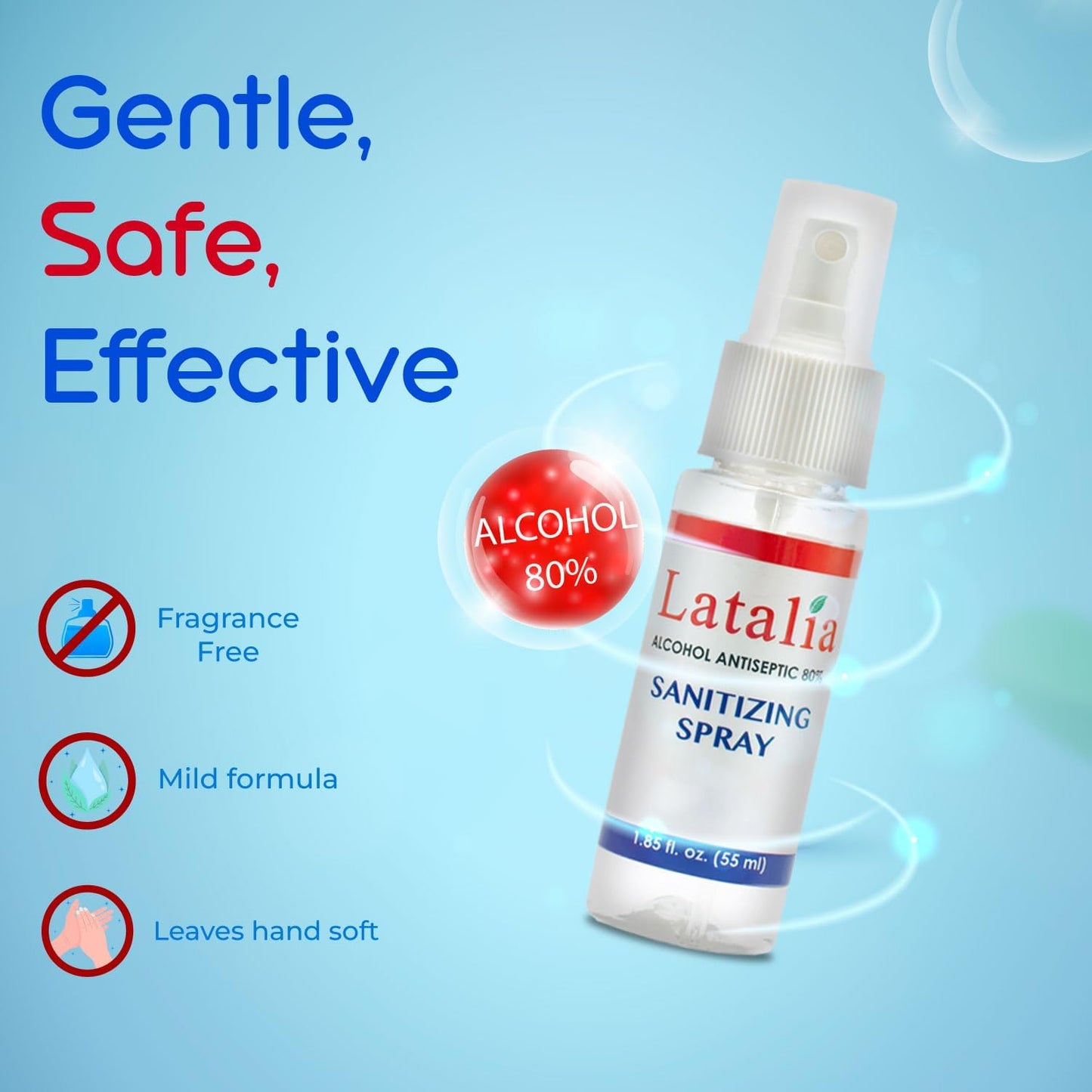 Hand Sanitizer Spray - Pack of 12 Unscented Spray Hand Sanitizer for Hands (1.85 fl. oz & 55ml)