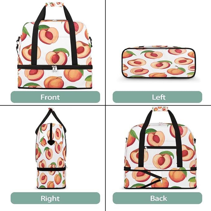 Pink Fruit Peach Large Weekender Bag with Shoe Compartment Travel Duffel Bags for Women Carry On Hospital Overnight Bag Foldable Personal Item Travel Bags Tote Gym Sports Airplanes