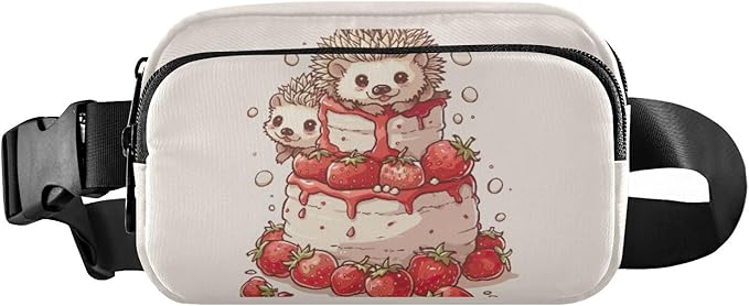 Cute Hedgehog Cake Fanny Pack for Women Men Water Resistant Fashion Waist Packs with Adjustable Strap Belt Bag for Travel Workout Jogging Hiking 21220616