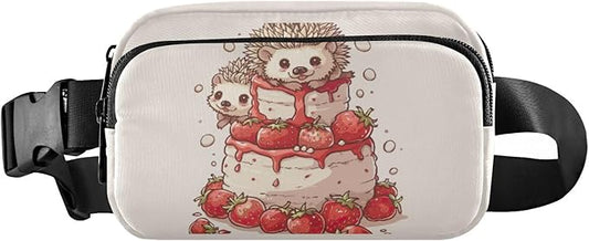 Cute Hedgehog Cake Fanny Pack for Women Men Water Resistant Fashion Waist Packs with Adjustable Strap Belt Bag for Travel Workout Jogging Hiking 21220616