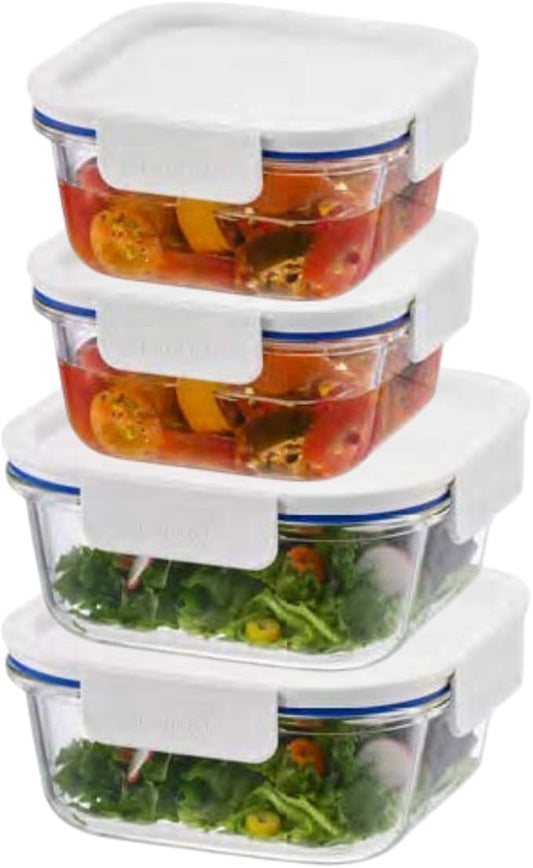 LocknLock LNG214S4W The Clear Heat-Resistant Borosilicate Glass Food Storage Set, 8-Piece (4 Containers + 4 Lids) - White