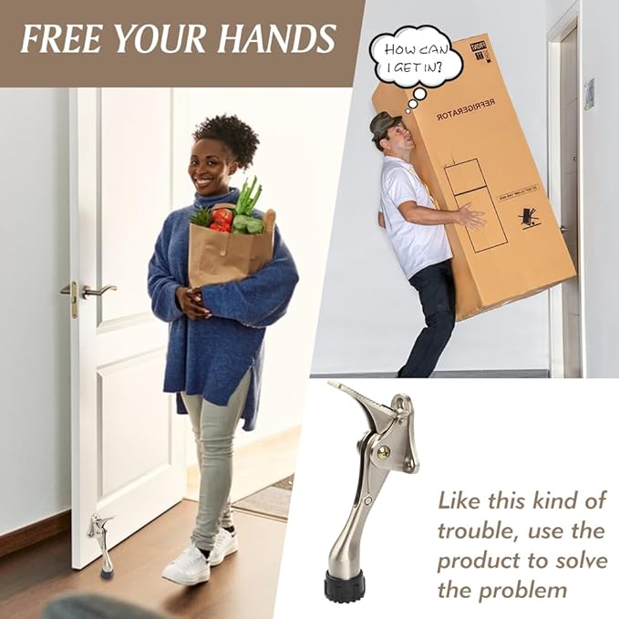 Kickdown Door Stopper 4 Inches - 2 Packs One Touch Adjustable Height Door Stop for The Bottom of Door The Bottom of Door Aluminum Alloy Metal Door Stopper with Rubber Tip Sliver