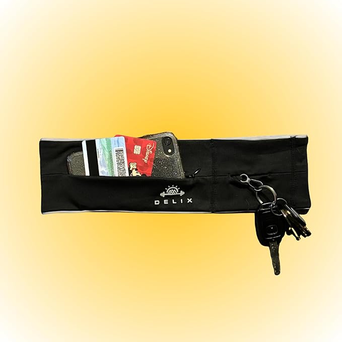 DELIX Adjustable 3 Pocket Lightweight Running Belt with Zipper for Women and Men from 24" to 38" Waist for Cell Phone, Money | Anti-Theft Travel Waist Bag