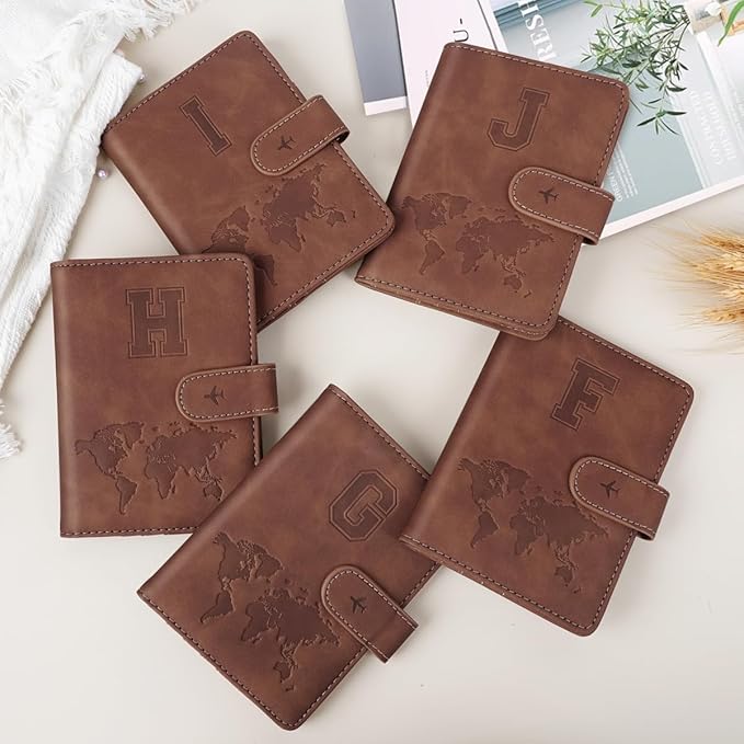 Passport Holder Wallet Cover Personalized Letter A-Z Travel Wallet RFID Blocking Passport Cover Wallet Case for Travel Passport Book Holders for Women and Men, Brown-F