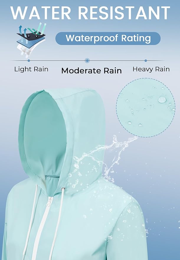 Zando Lightweight Rain Jacket Women Waterproof - Raincoat for Women Packable Rain coat Hooded Windbreaker for Travel Outdoor