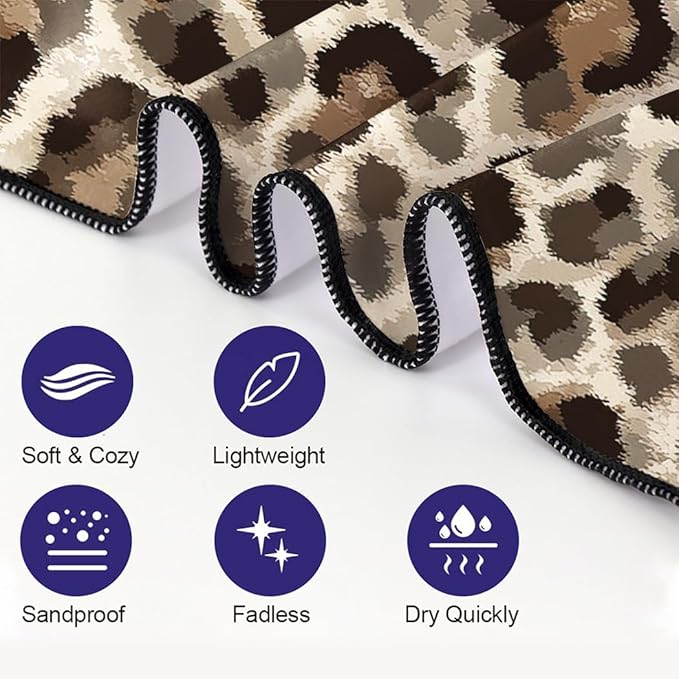 Leopard Print Beach Towel, 36"x72" Sand Free Quick Dry Thin Lightweight Microfiber Towel Gifts for Swimming Travel