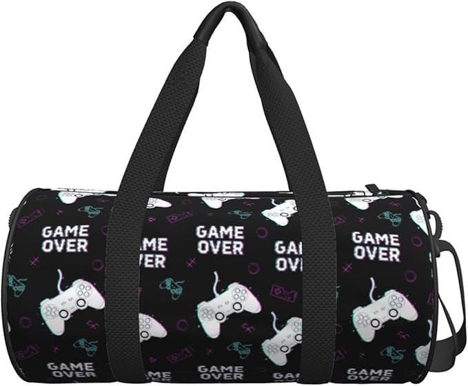 Unique Sports Gym Bag Workout Lightweight Duffel Bags Cool Video Games Joystick Game Over for Men and Women
