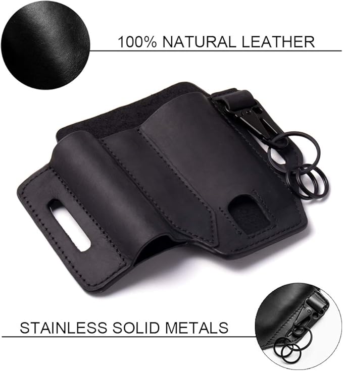 Gentlestache Multitool Sheath for Belt, Leather EDC Pocket Organizer for Men, Leatherman Sheath with Pen Holder, Key Fob, Flashlight Sheath, EDC Leather Pouch Black