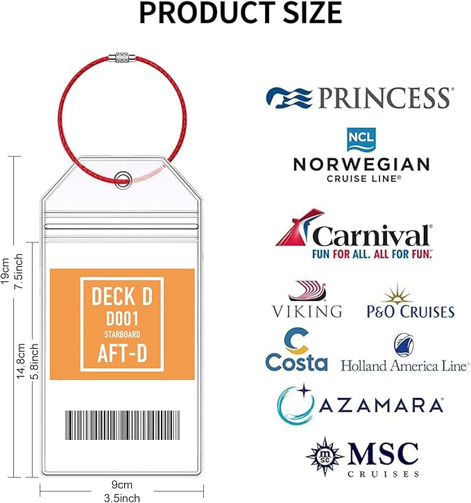 8 Pcs Carnival Cruise Luggage Tag Holders with 4 Pcs Cruise Lanyards, Cruise Luggage Tag Holder & Cruise Lanyard with Ship Card Holder for Princess, NCL, MSC, Costa 2025-2026, Cruise Ship Essentials