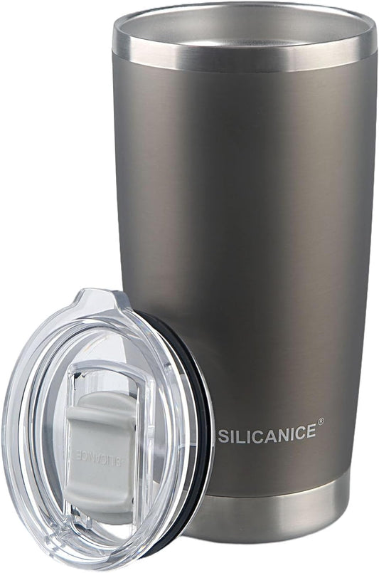 Metal Gray Soft Touch 20oz Stainless Steel Insulated Tumbler with Lid - Spill Proof Coffee Cup,Dishwasher Safe Mug,Durable Thermal Cup for Hot & Cold Beverages,Smoothies Water Bottle For Men