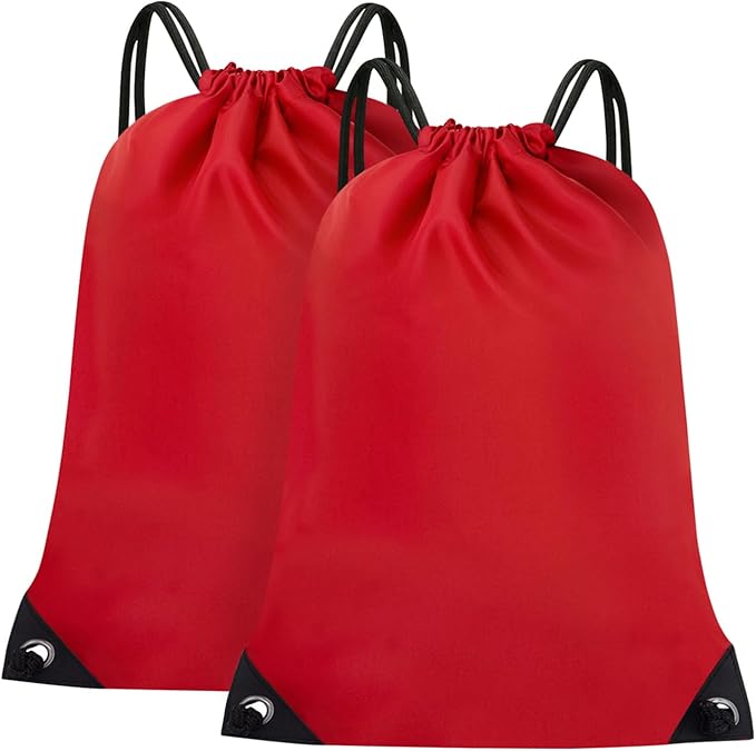 2PCS Drawstring Bags Bulk, String Backpack for Men Women, Cinch Bag Draw String Back Bag for Gym, Sports, Travel, Swimming, Beach, XL, Red