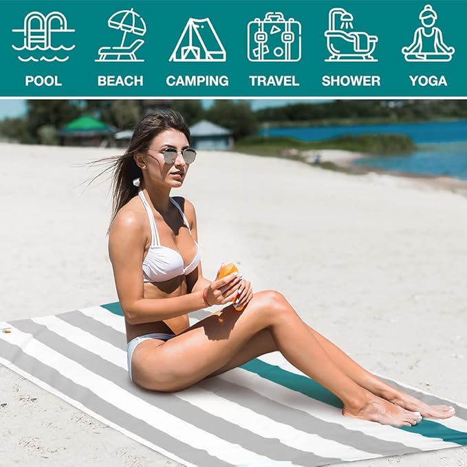 SUN CUBE Microfiber Beach Towel, Quick Dry Sand Free Beach Towel, Lightweight Compact Travel Swim Towel for Pool, Camping, Sand Resistant Packable Adult Towel - Light Grey 78x35 Inches
