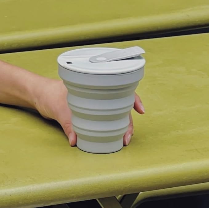 HuNu Collapsible Coffee Cup with Lid - Reusable & Microwave Safe Silicone Collapsible Cup, Foldable Cup, Portable Coffee Travel Mug/Camping Cup (12OZ, Sage Green)*Straw Sold Separately*