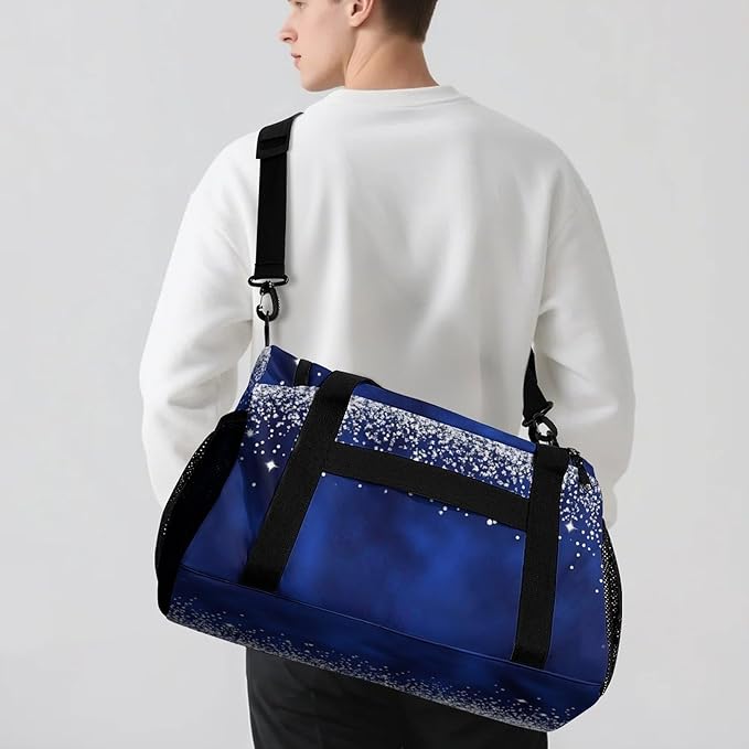 Navy Blue Bling Print Personalized Duffel Sports Bag with Name Custom Weekender Overnight Bag Gym Bag Travel Duffel Bag