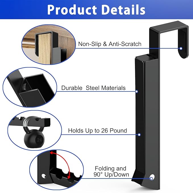 2 Pcs Over The Door Hooks - Folding Over Door Clothes Drying Laundry Rack with 6 Groves - Hanger for Clothes & Towels (Black)