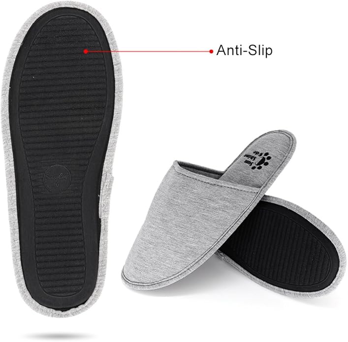 Sunshine Code Men's Memory Foam Cotton Washable Slippers with Matching Travel Bag for Home Hotel Spa Bedroom
