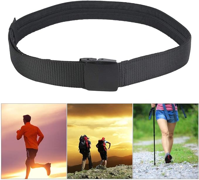 Security Money Pocket Belt with Zipper for Outdoor Travel Anti Theft Safety Wallet Polyester Wear Durable Unisex Waist Belt Suitable for Hiking Climbing