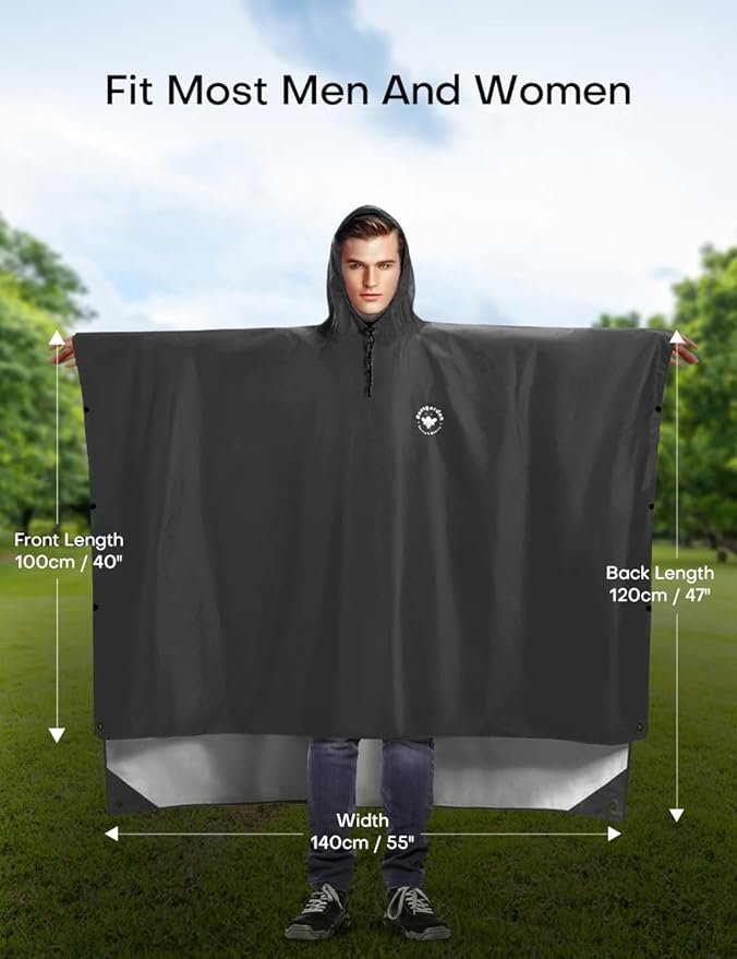 Hooded Rain Poncho for Adult, TPU IP8000mm Waterproof Coating, Reusable Unisex Rain Poncho for Hiking Travelling