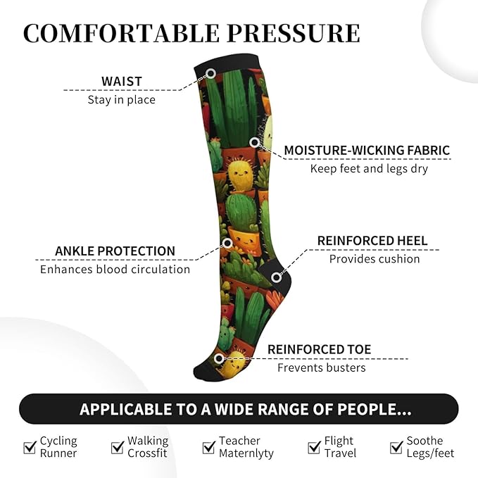 Compression Socks Knee High Circulation Support Socks For Women Men Athletic Running Work Hiking Cycling Travel