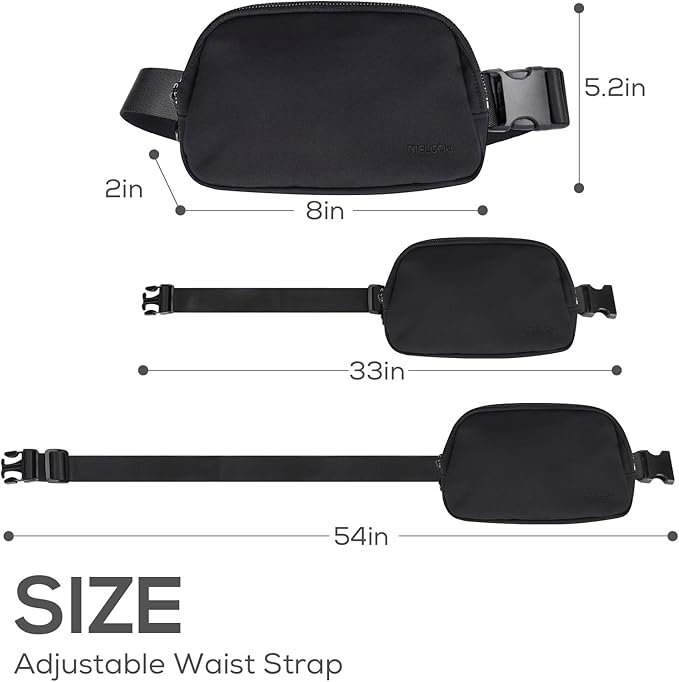 Black Fanny Pack Anti Theft for Women Men Travel, Small Belt Bag, Waist Crossbody with Adjustable Strap, Water-repellent & Lightweight, Stylish Everywhere Bag for Teens Trip, Workout, Unisex