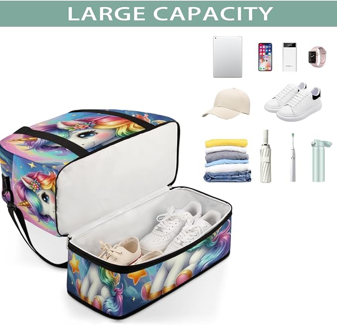 Rainbow Animal Unicorn Star Large Weekender Bag with Shoe Compartment Travel Duffel Bags for Women Carry On Hospital Overnight Bag Foldable Personal Item Travel Bags Tote Gym Sports Airplanes