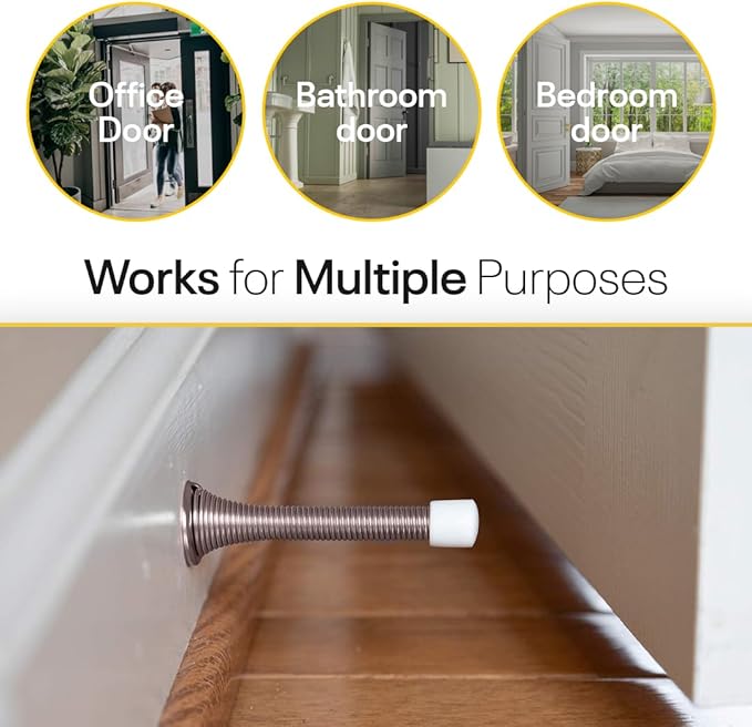Door Stoppers for Wall – Spring Door Stopper with Rubber Tip – 3-1/4" – Pack of 4 – Doorstop – Ideal for Home, Offices, Schools
