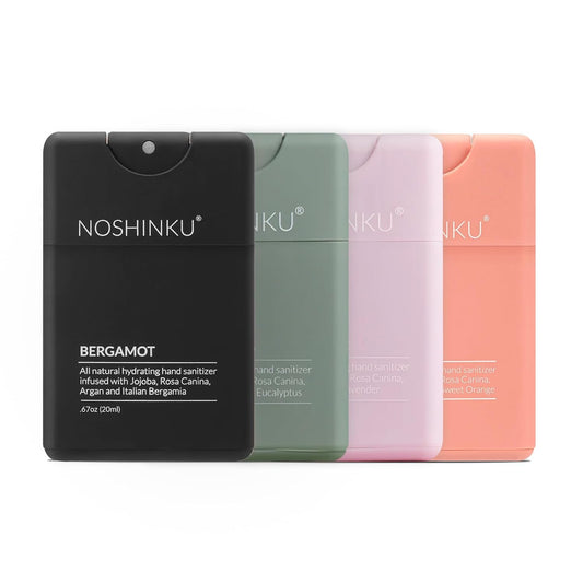 Noshinku - Refillable Hand Sanitizer Discovery 4-Pack, Travel Size Spray with Hydrating Botanical Mist, Natural Ingredients, All Natural Fragrances, Sugarcane Derived Alcohol, No Parabens, No Dyes