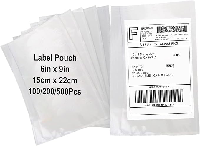 100 Pack-6x9 Shipping Envelopes, Packing List Mailing Envelopes Clear Adhesive Shipping Label Sleeves Shipping Supplies for Small Businesses