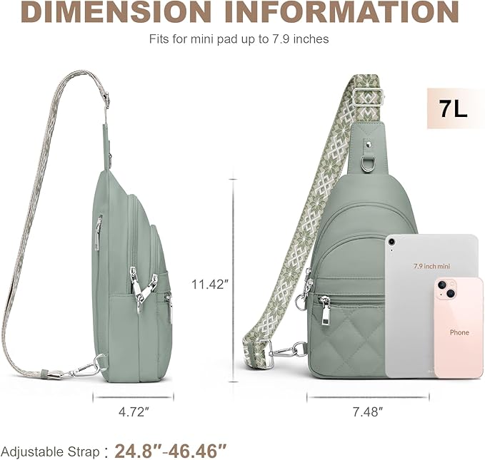 Sling Bag for Women, Anti-Theft RFID Crossbody Bag Nylon Sling Purse for Travel, Puffy Small backpack for Daily Hiking Sports Green
