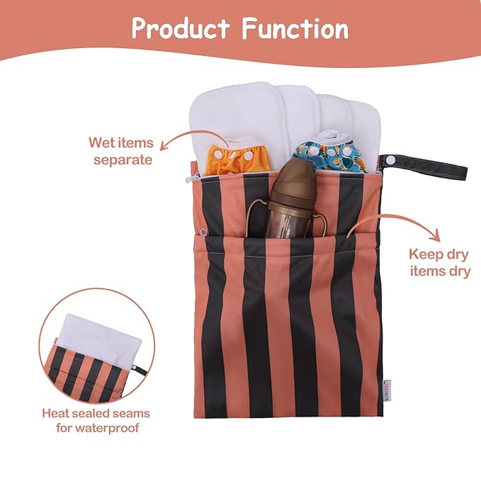 ALVABABY 2pcs Superior Waterproof Wet Dry Bags,Reusable with Two Zippered Pockets, baby cloth diaper wet bags,Travel,Beach,Pool,Daycare,Soiled Baby Items,Yoga Gym Bag,wet bag for swimsuit LW2930