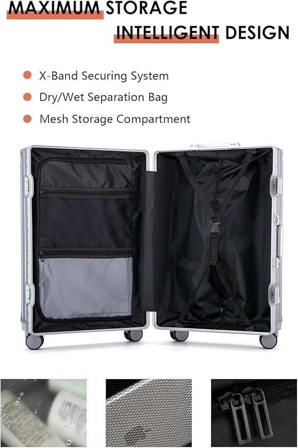 HotWay PC Hard Shell Carry On Luggage with Aluminum Frame, Suitcase with Cup Holder and USB Port, Zipperless Luggage for Business Travel (Black, Carry On 20Inch)