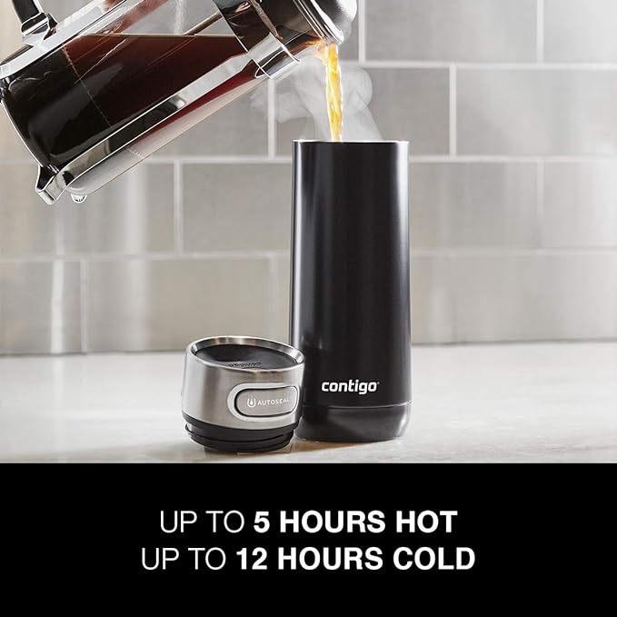 Contigo Luxe AutoSeal 16oz Vacuum-Insulated Stainless Steel Travel Mug, Leak-Proof and Dishwasher Safe, Licorice - Perfect for Hot and Cold Beverages