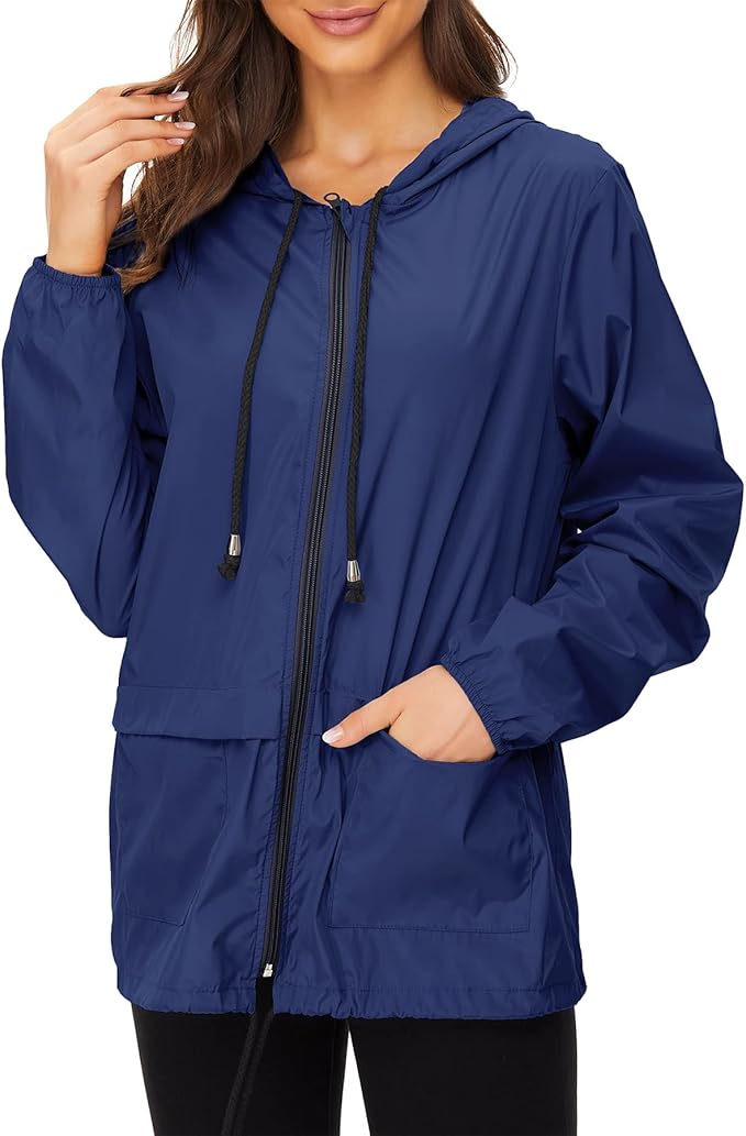 Zando Lightweight Rain Jacket Women Waterproof - Raincoat for Women Packable Rain coat Hooded Windbreaker for Travel Outdoor