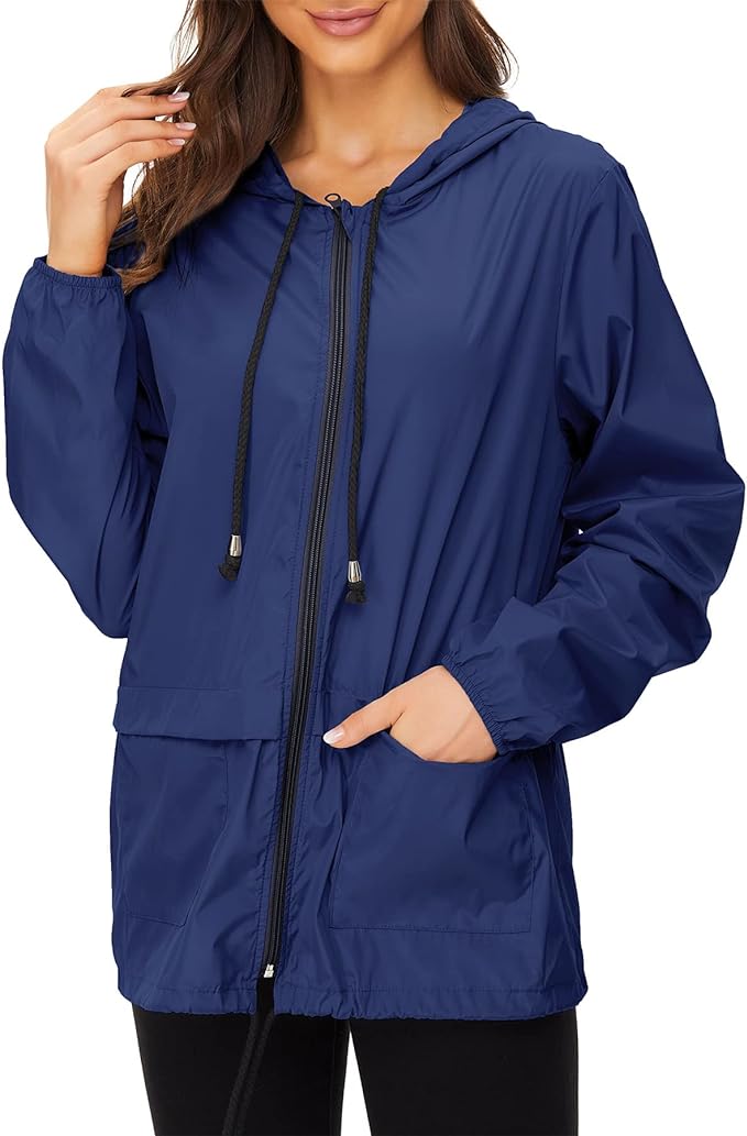 Zando Lightweight Rain Jacket Women Waterproof - Raincoat for Women Packable Rain coat Hooded Windbreaker for Travel Outdoor