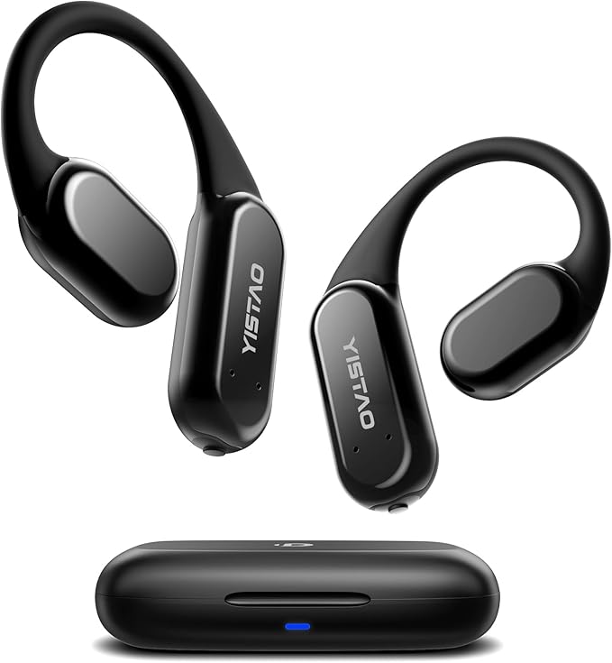 True Wireless Bone Conduction Earphones, OWS Open Ear Headphones with Earhooks, Bluetooth 5.3, Up to 60H Playtime with Case, IP68, AAC/SBC, for Cycling Yoga Workouts