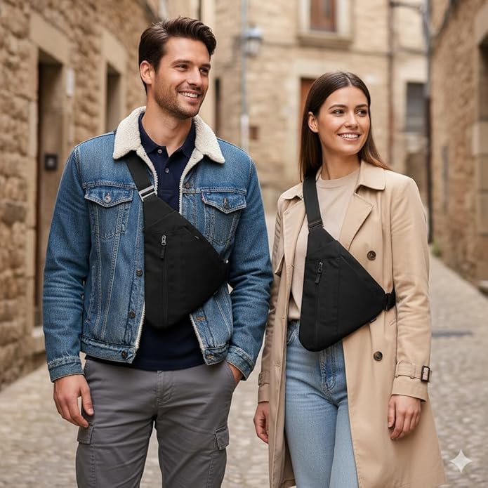 Crossbody Sling Bag, Water-Resistant Anti Theft Chest Pack, Minimalist Commuter Daypack for Travel Hiking Work